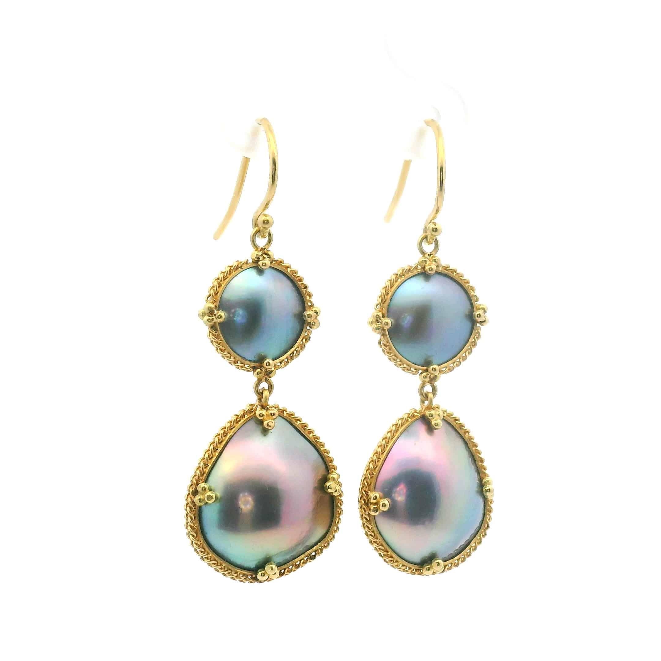 18 Karat Yellow Gold Mabe Pearl Earrings
