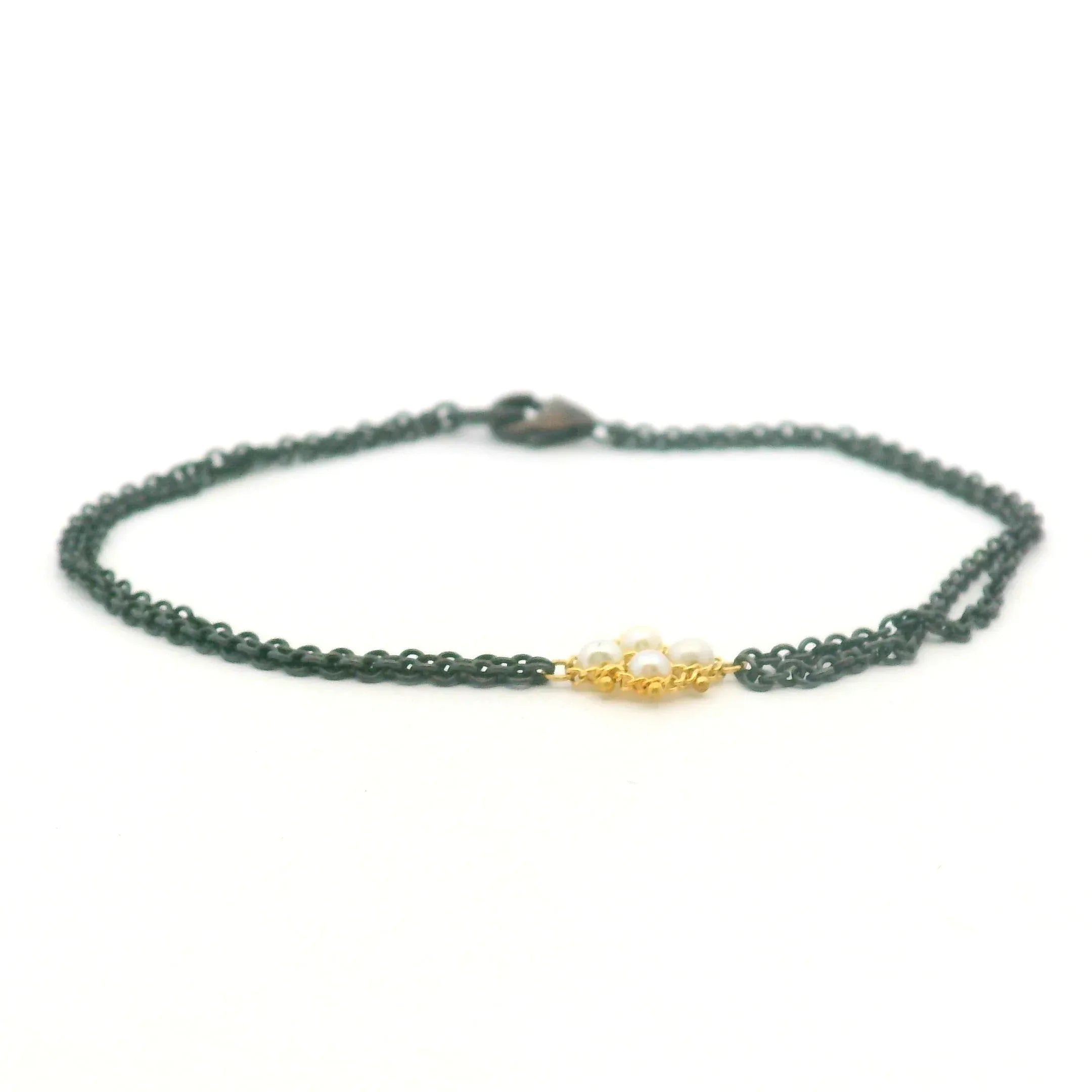 Oxidized silver pearl bracelet
