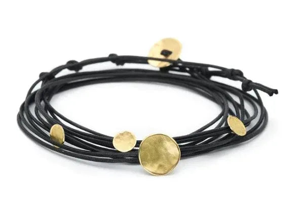 Black Linen Cord Four Hammered Disc Bracelet