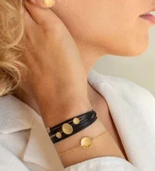 Black Linen Cord Four Hammered Disc Bracelet