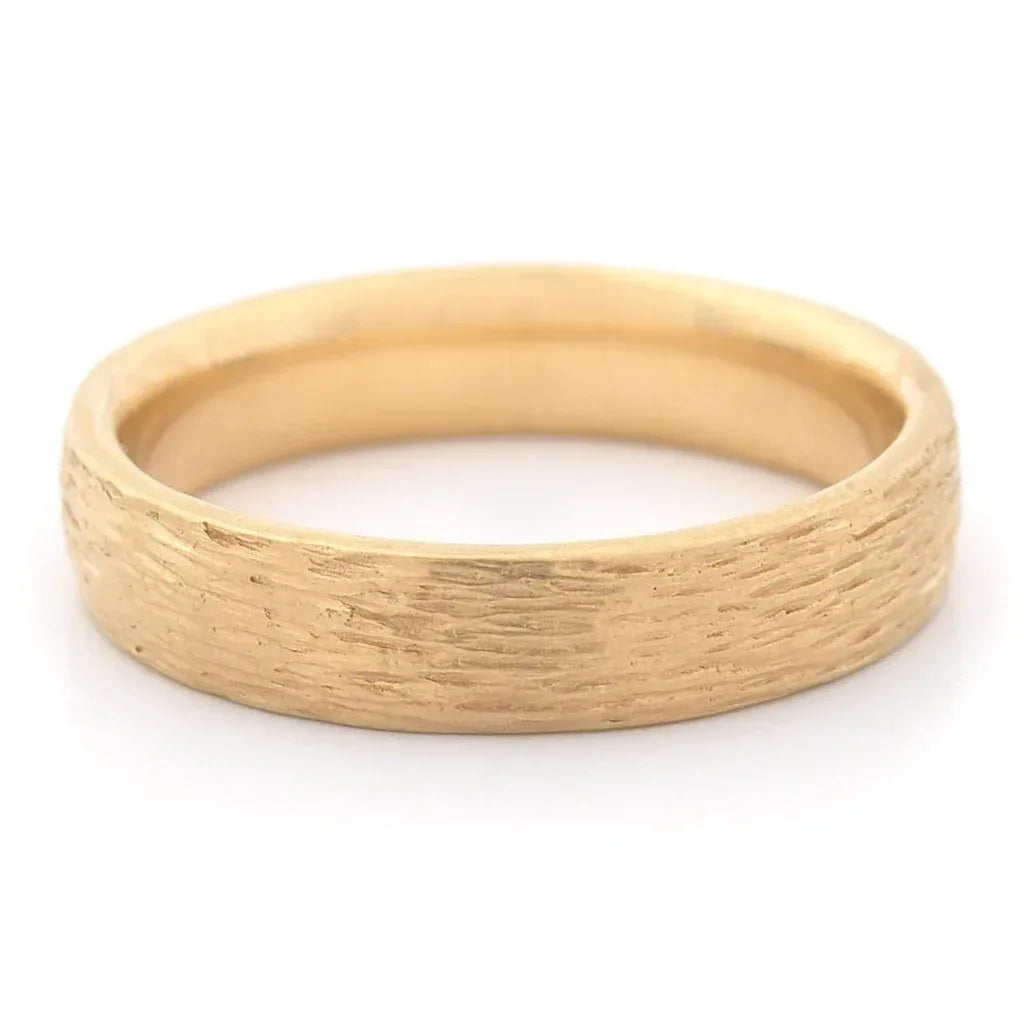 Women's Medium Bark Finish Band - 18K Yellow Gold