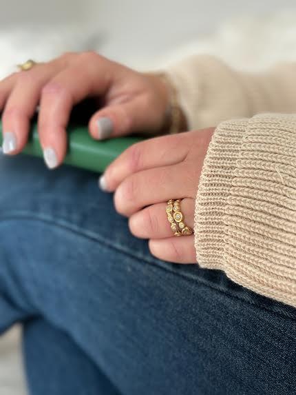 Organic Yellow Gold and Diamond Stacking Ring