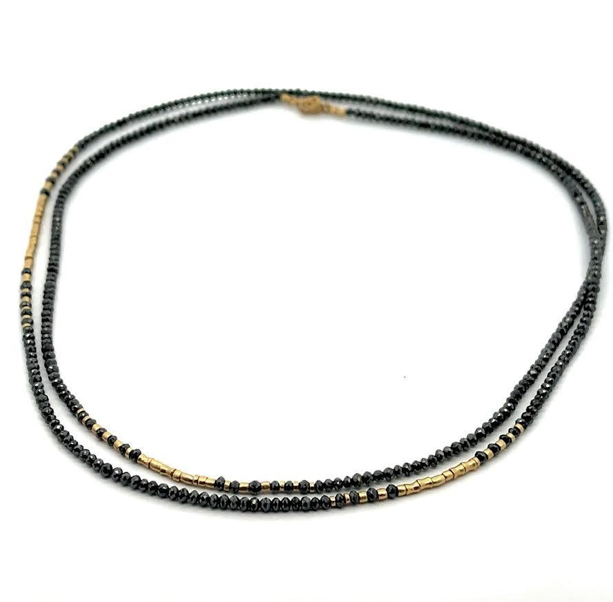 18 karat Yellow Gold and Black Diamond Beaded Necklace
