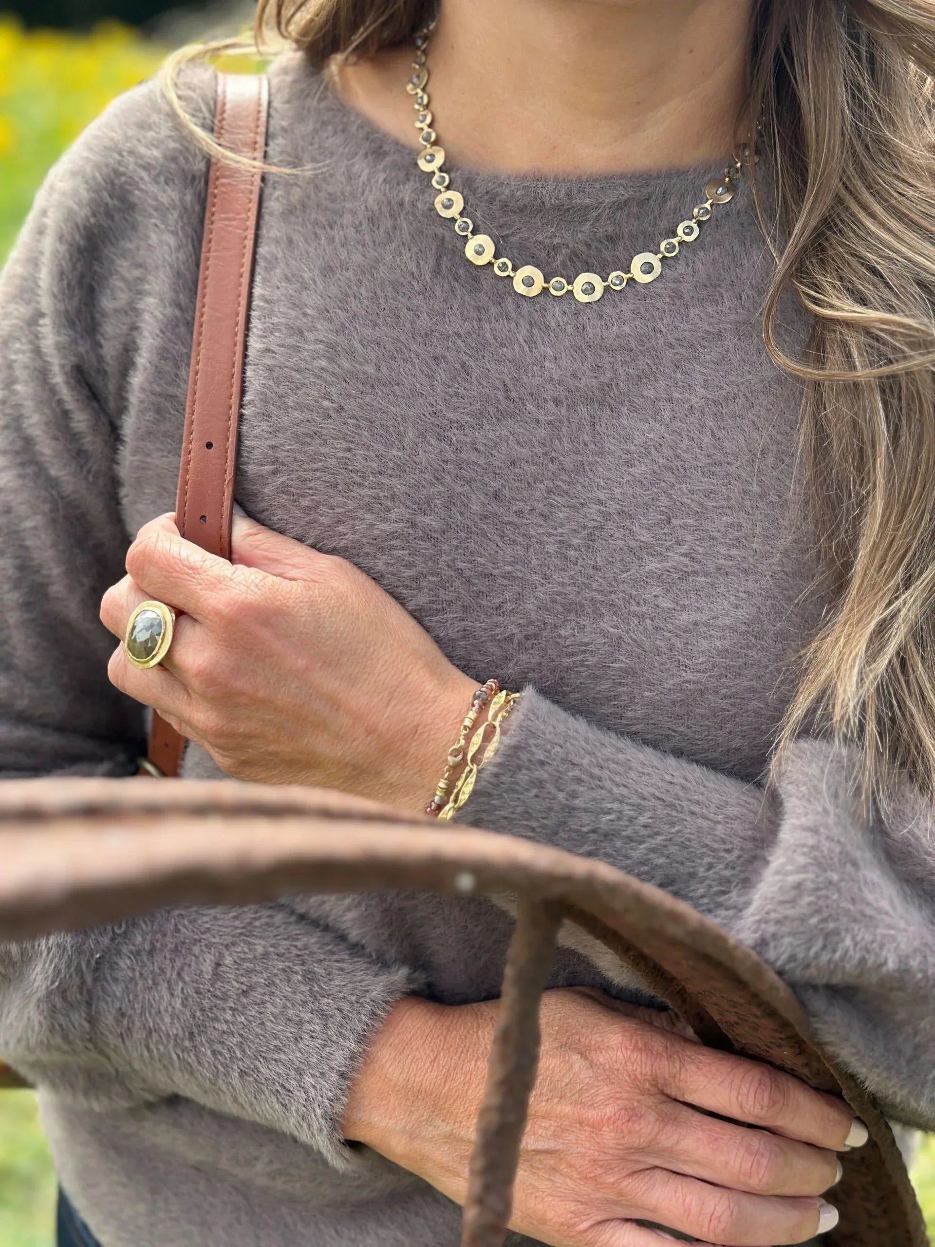 18 karat Yellow Gold and Gray Diamond Necklace