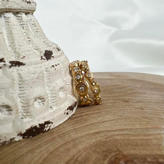 Organic Yellow Gold and Diamond Stacking Ring