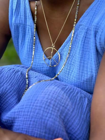 18 karat Yellow Gold and Diamond Peace Sign, Small