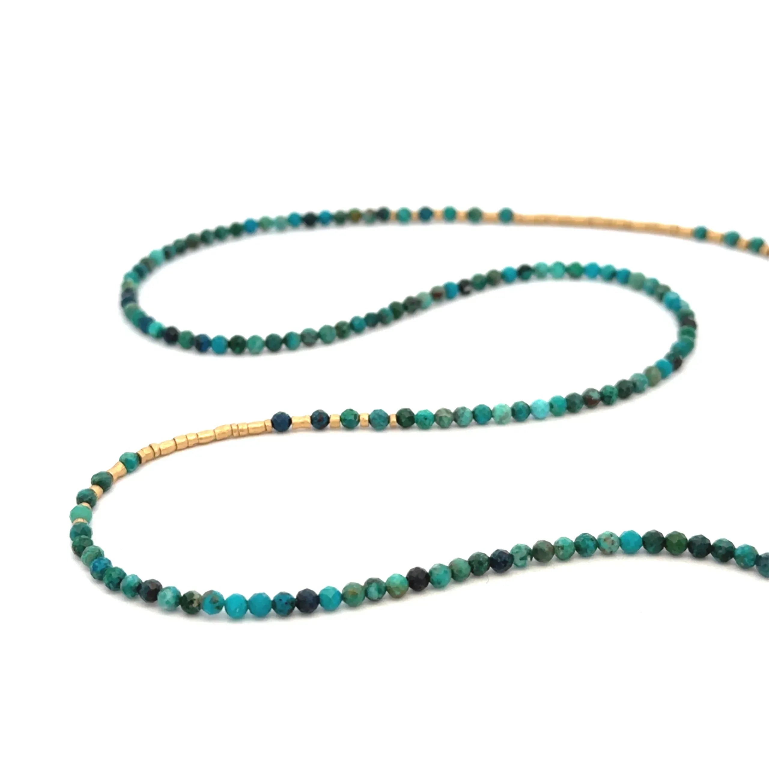 18 karat Yellow Gold and Chrysocolla Beaded Necklace