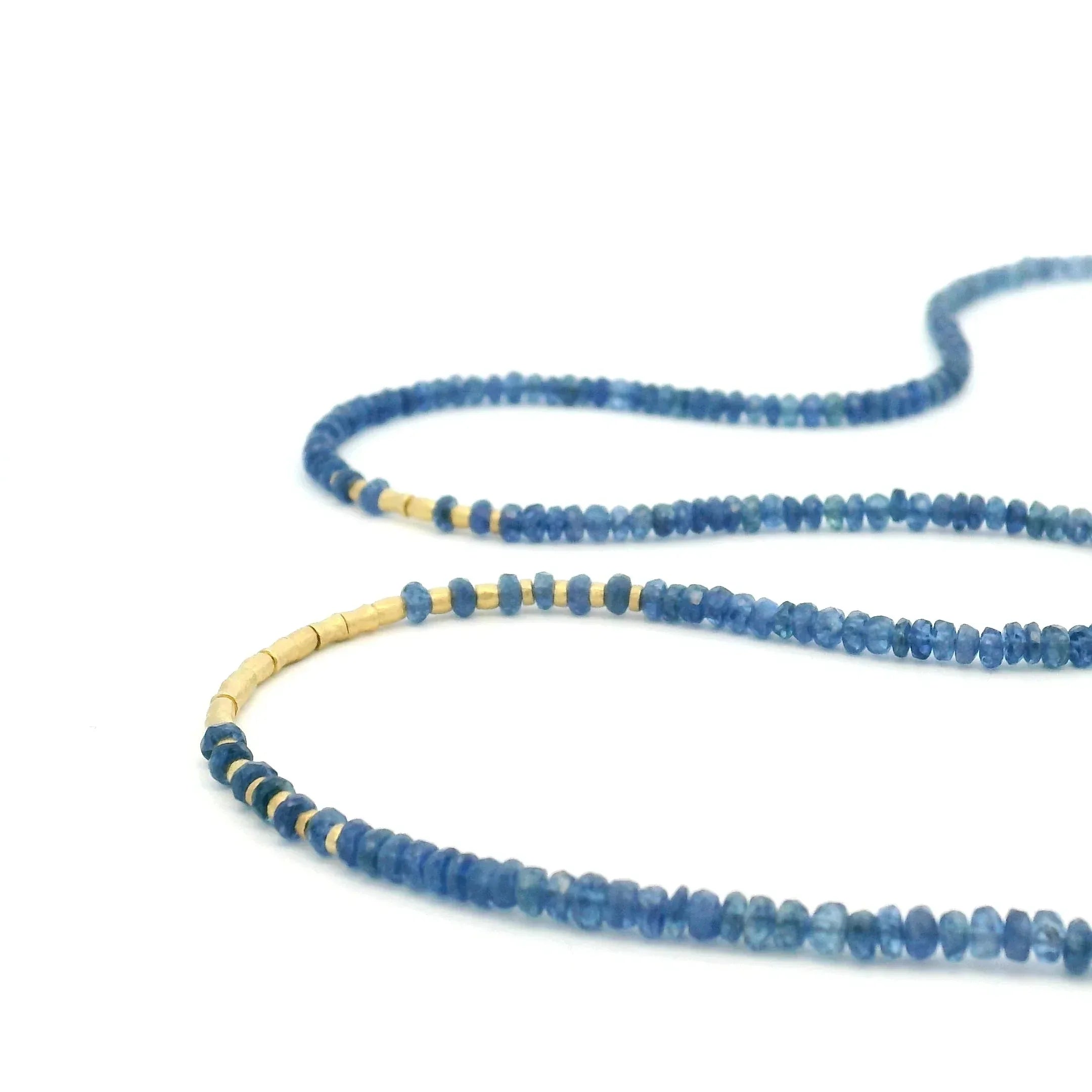 18 Karat Yellow Gold and Blue Sapphire Beaded Necklace