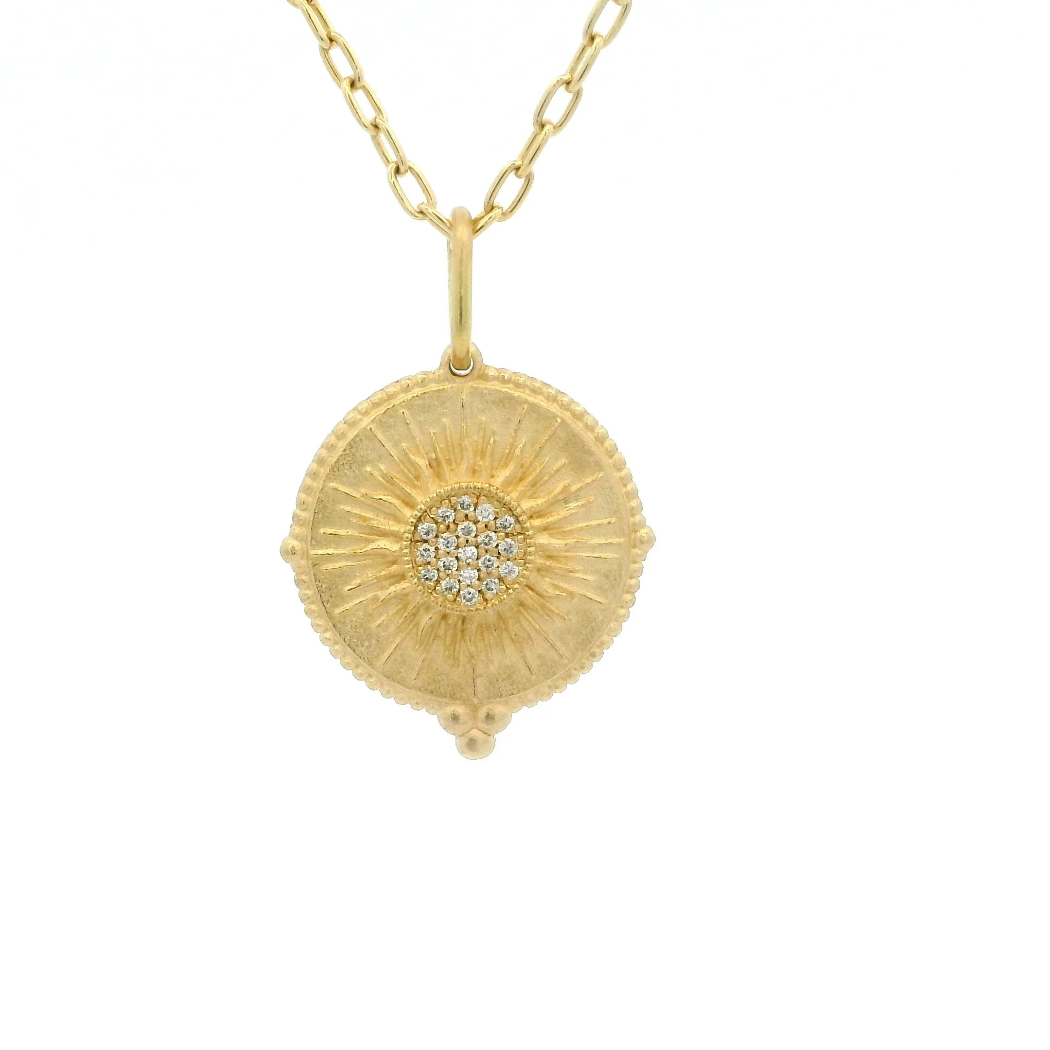 14 Karat Yellow Gold Pave Sun Charm