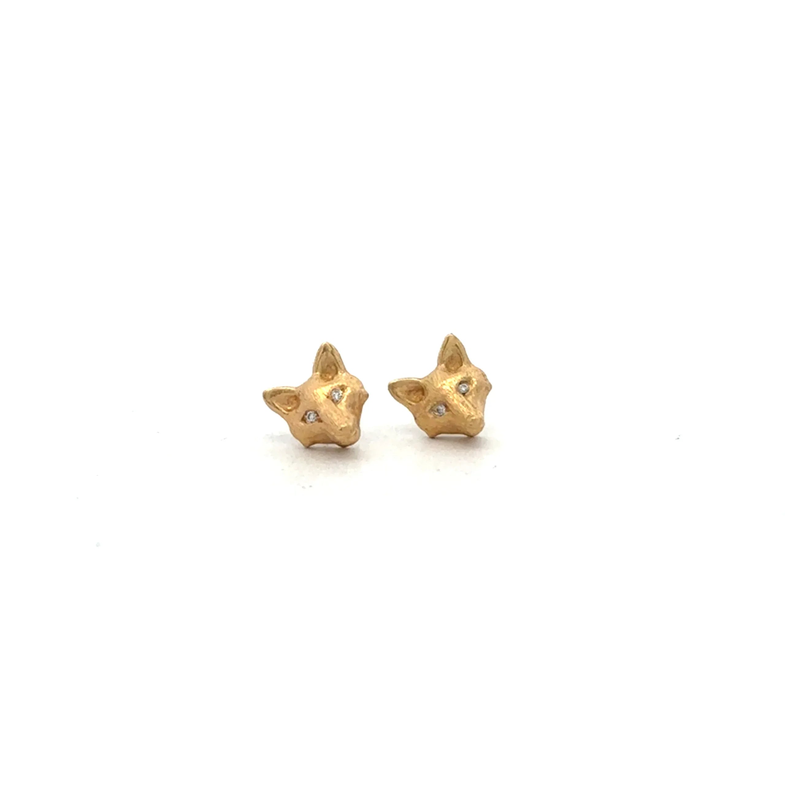 18 Karat Yellow Gold Baby Fox Stud Earrings