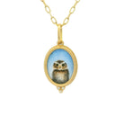 18 Karat Yellow Gold Hand Painted Baby Owl Charm