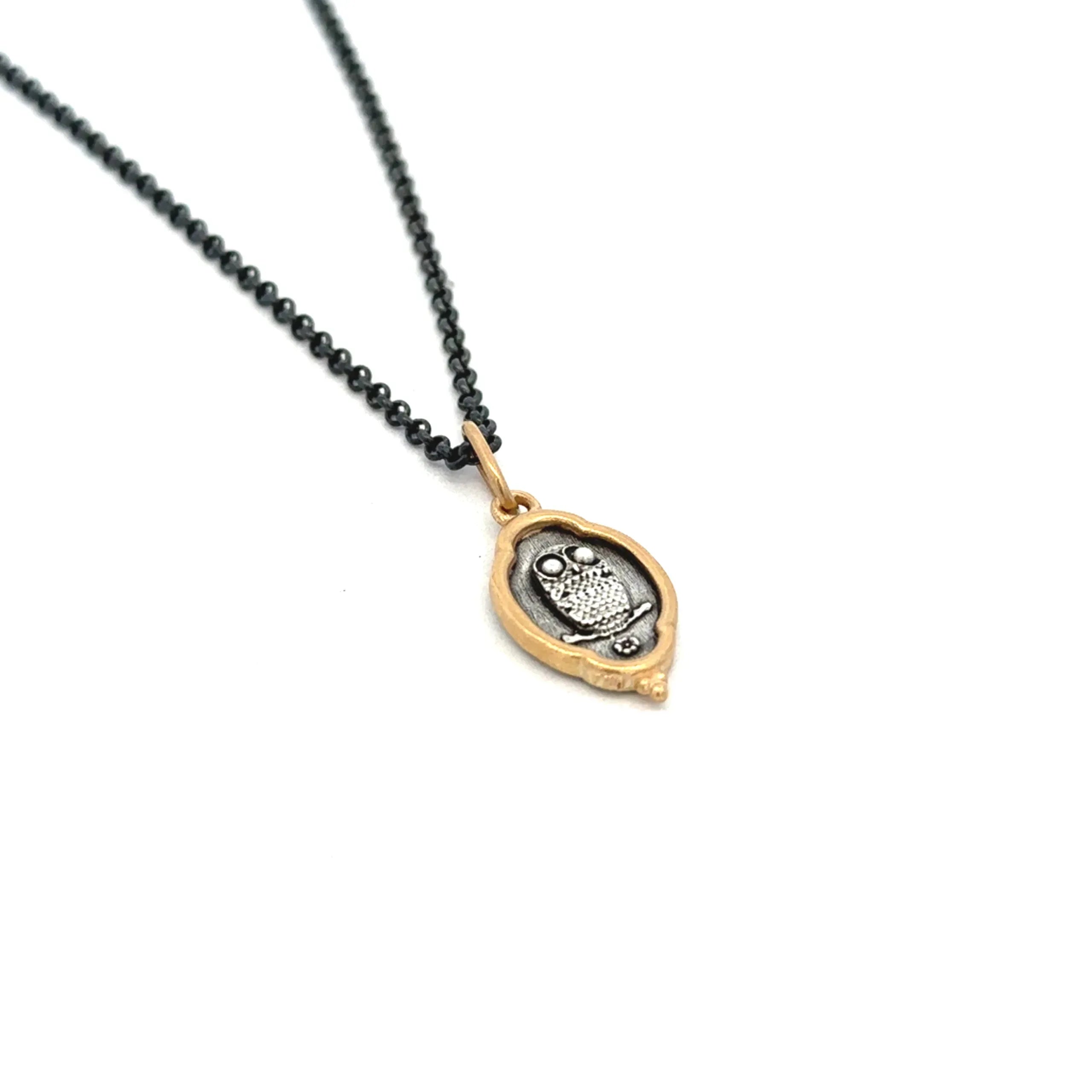 Sterling Silver and 18K Yellow Gold Owl Charm