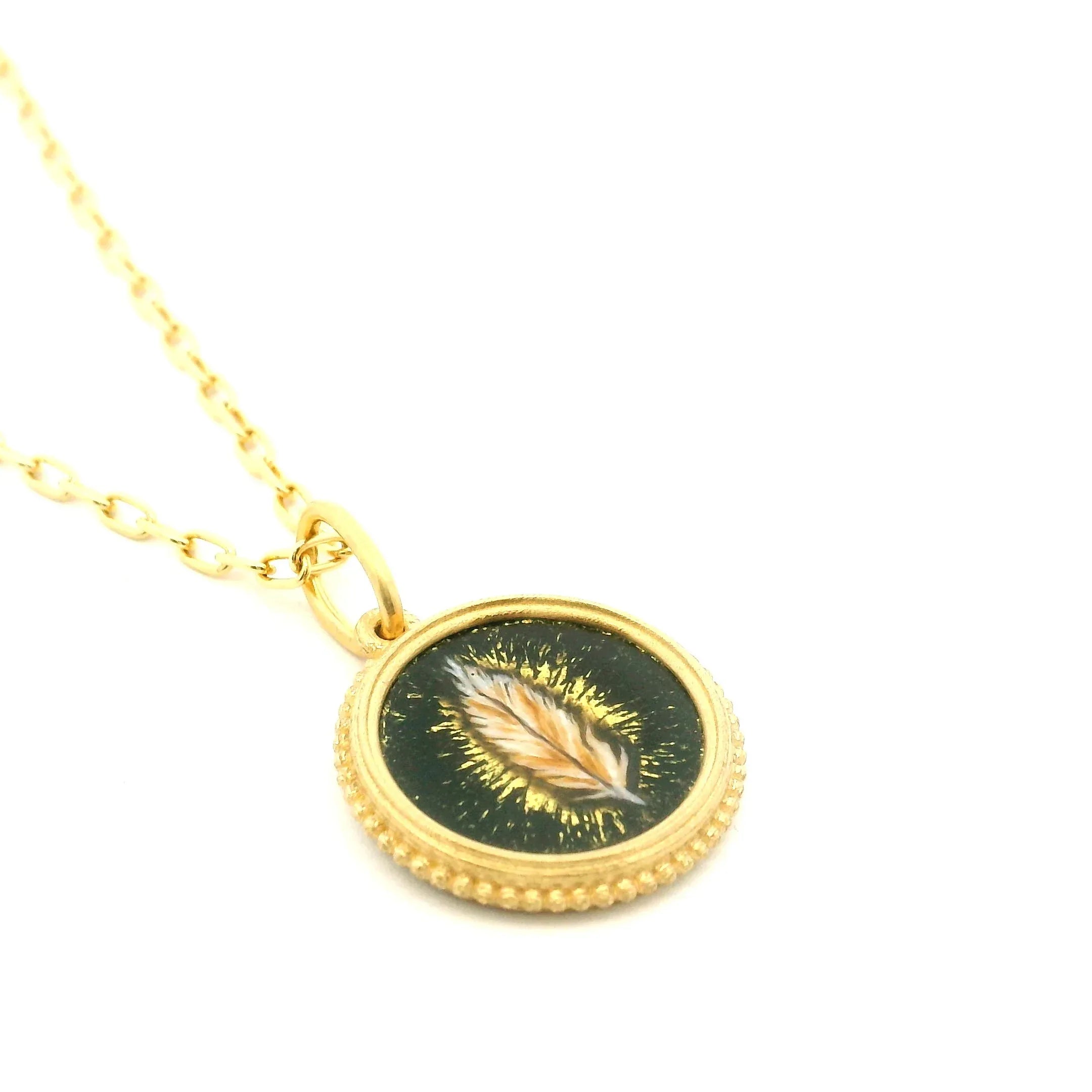 18 Karat Yellow Gold Hand Painted Feather Charm