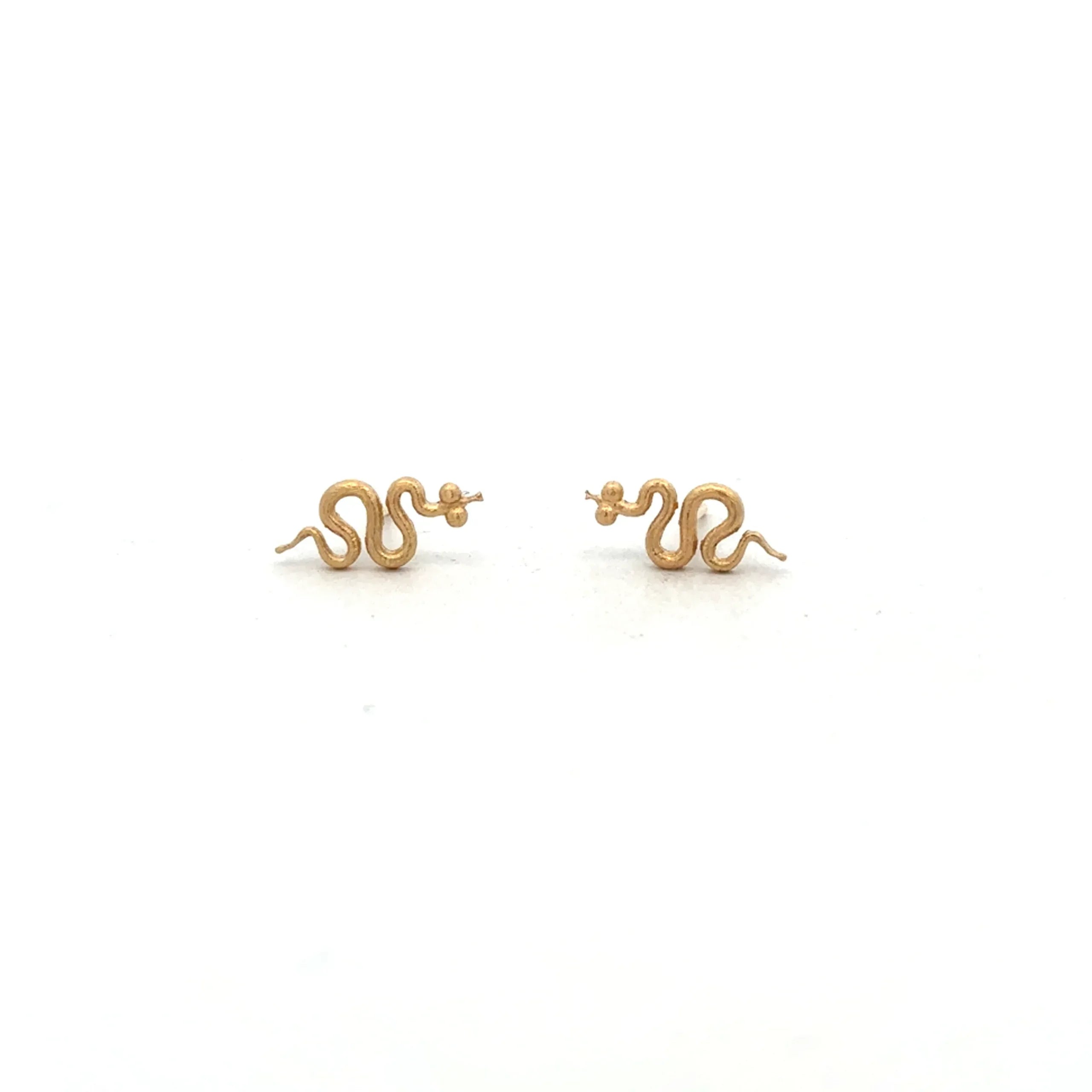 18 Karat Yellow Gold Snake Stud Earrings