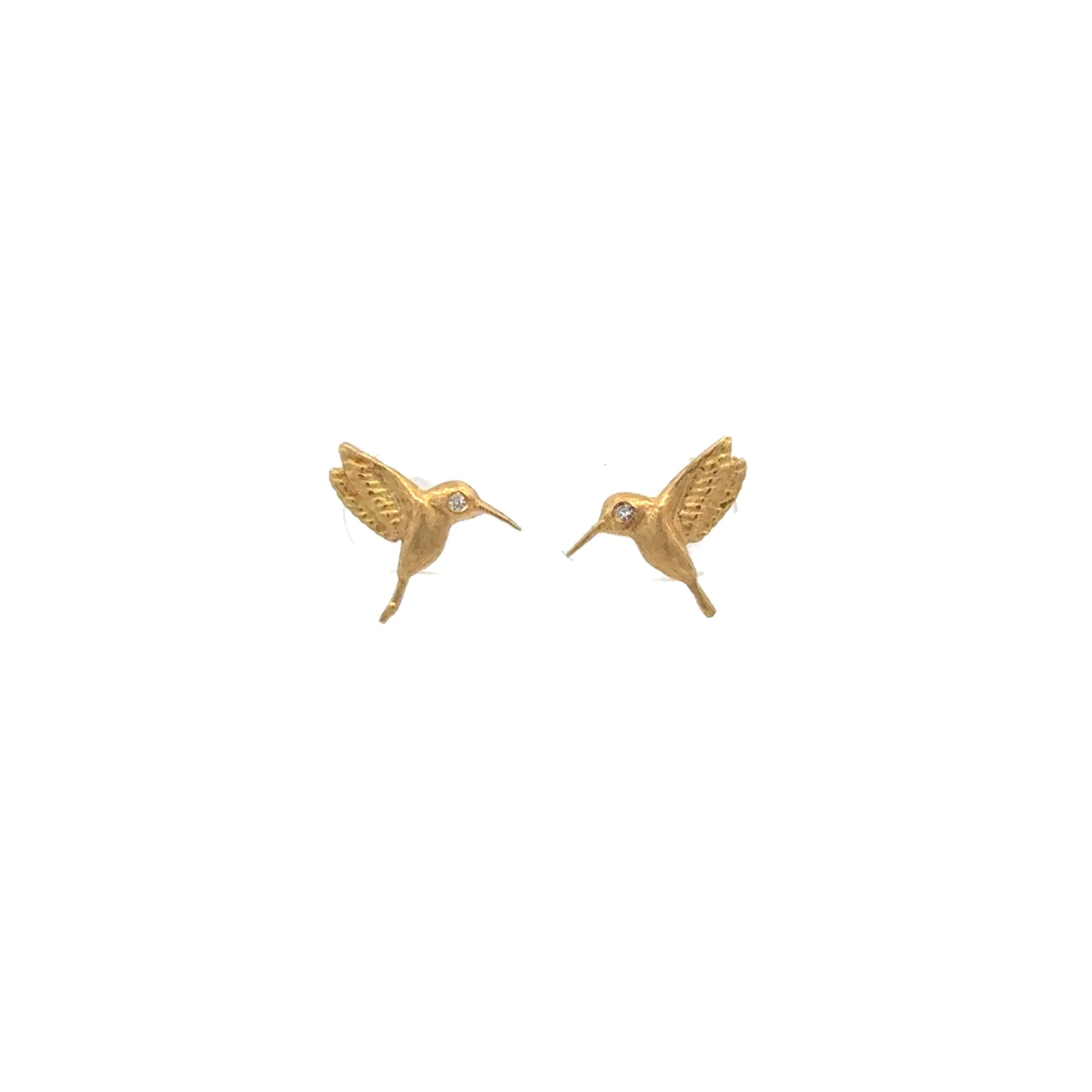 18 Karat Yellow Gold Hummingbird Earrings