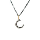 Oxidized Silver and Diamond Crescent Moon Charm