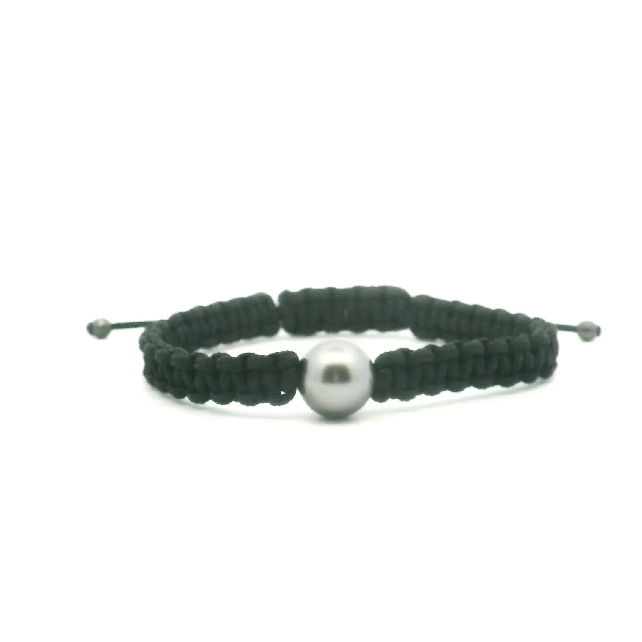 Gray Tahiitian Pearl and Black Macrame Bracelet