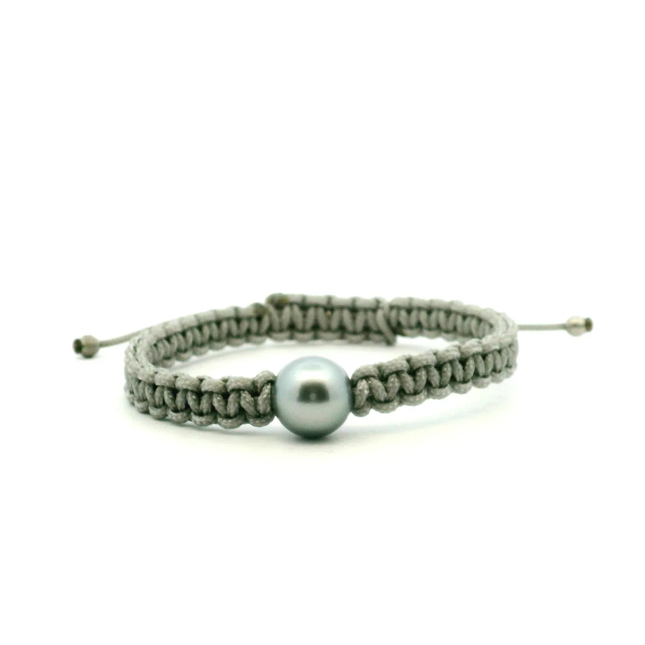 Silver Tahitian cultured pearl macrame bracelet