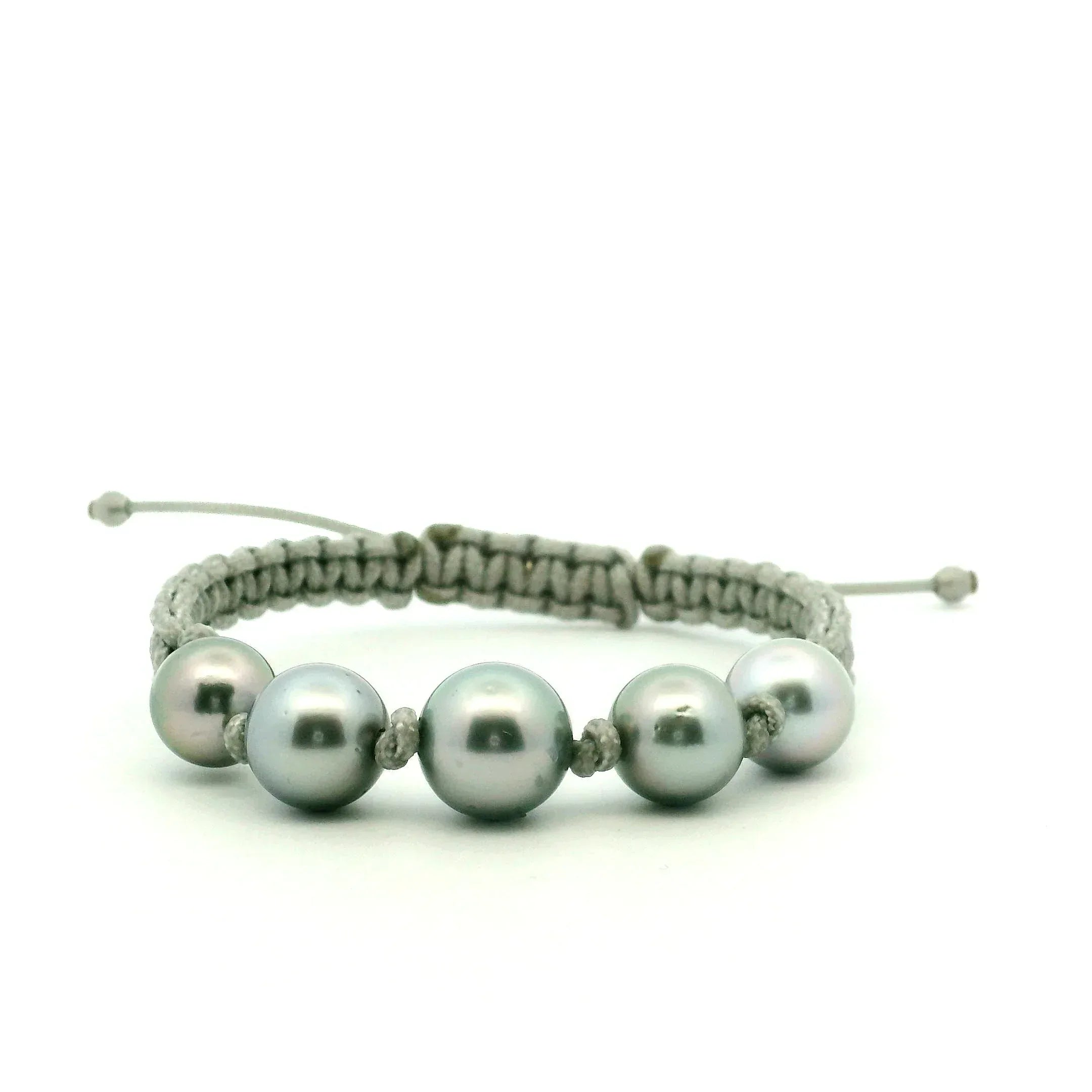 Tahitian Pearl and Gray Macrame Bracelet