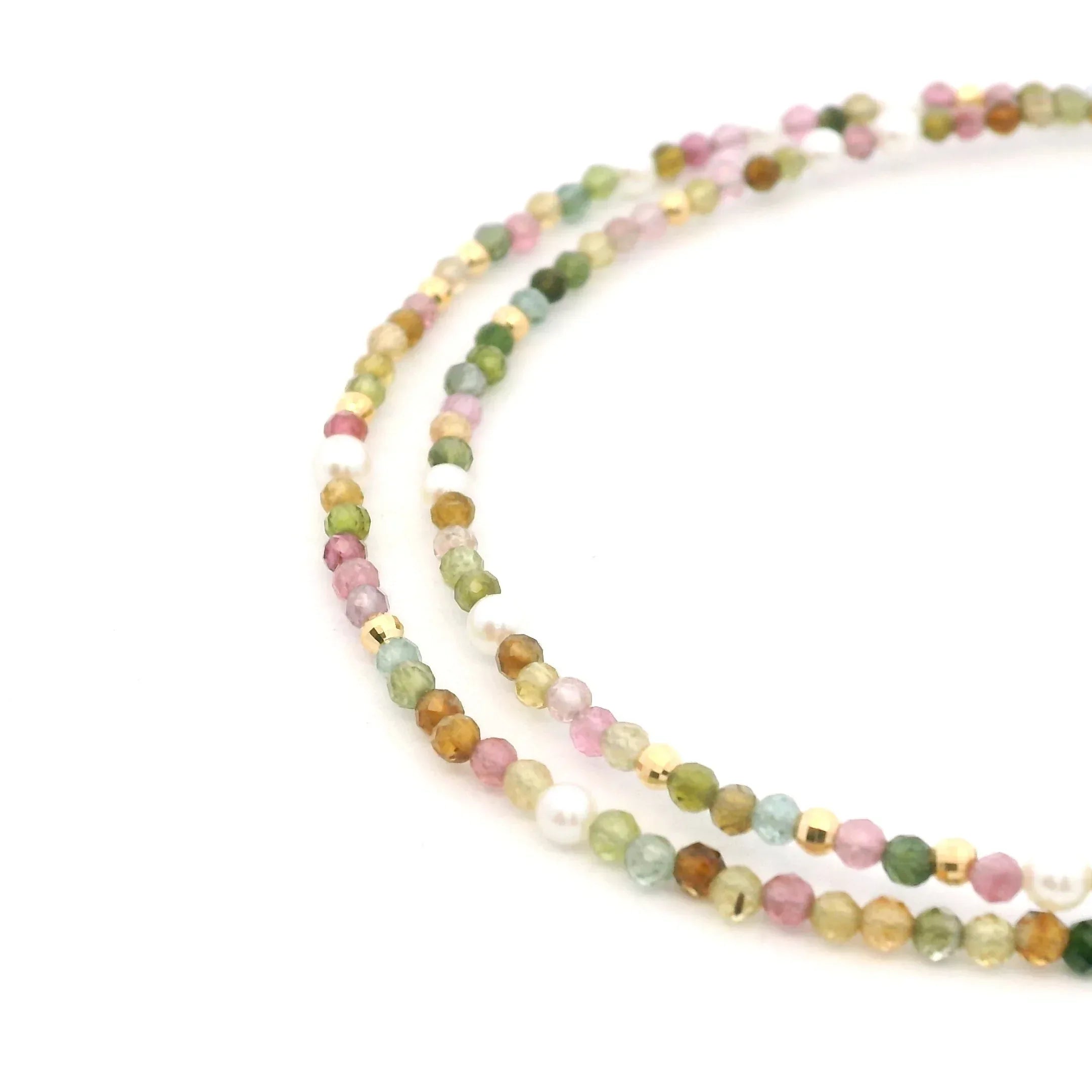 Yellow Gold Tourmaline and Pearl Strand
