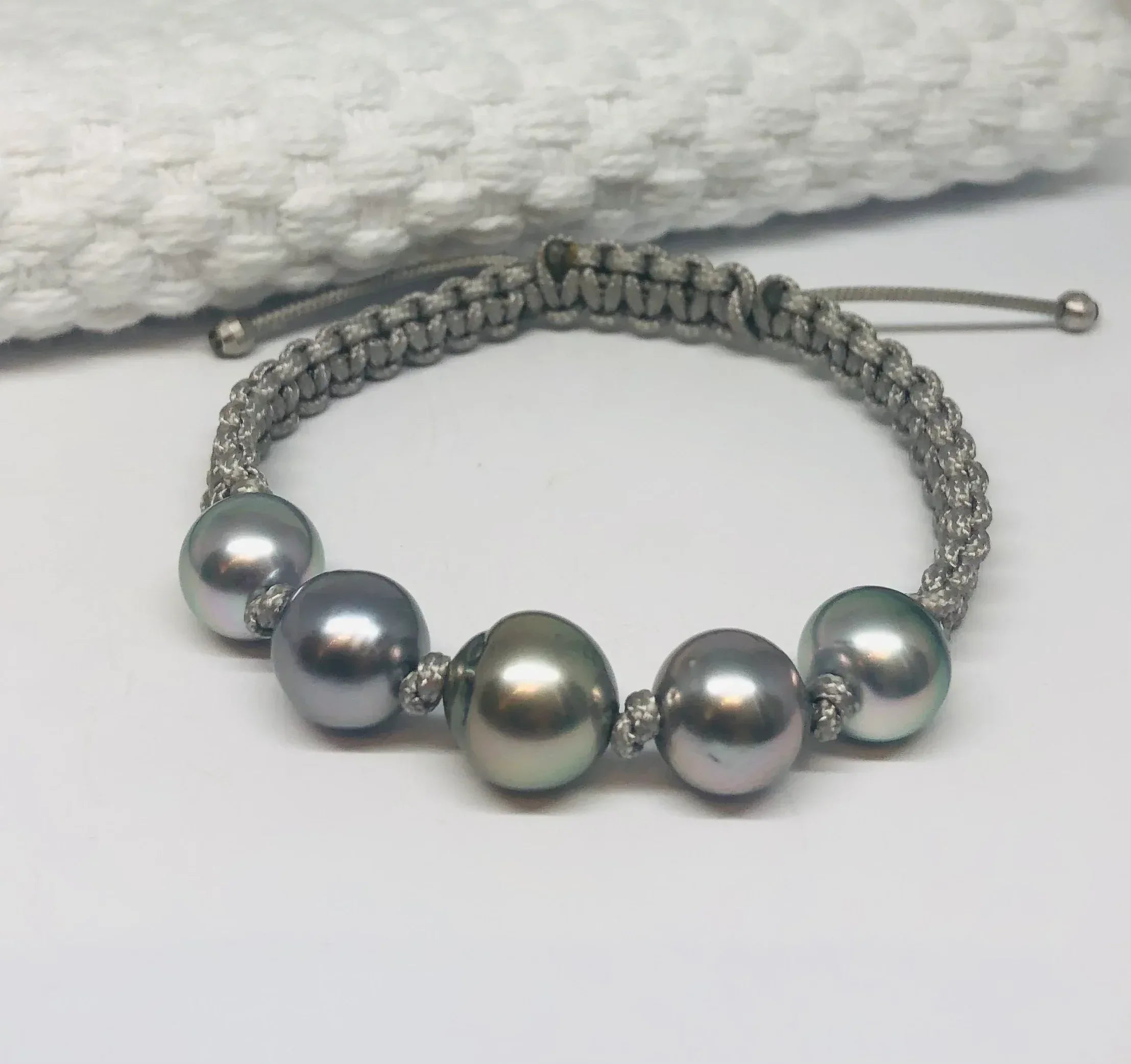 Tahitian Pearl and Gray Macrame Bracelet