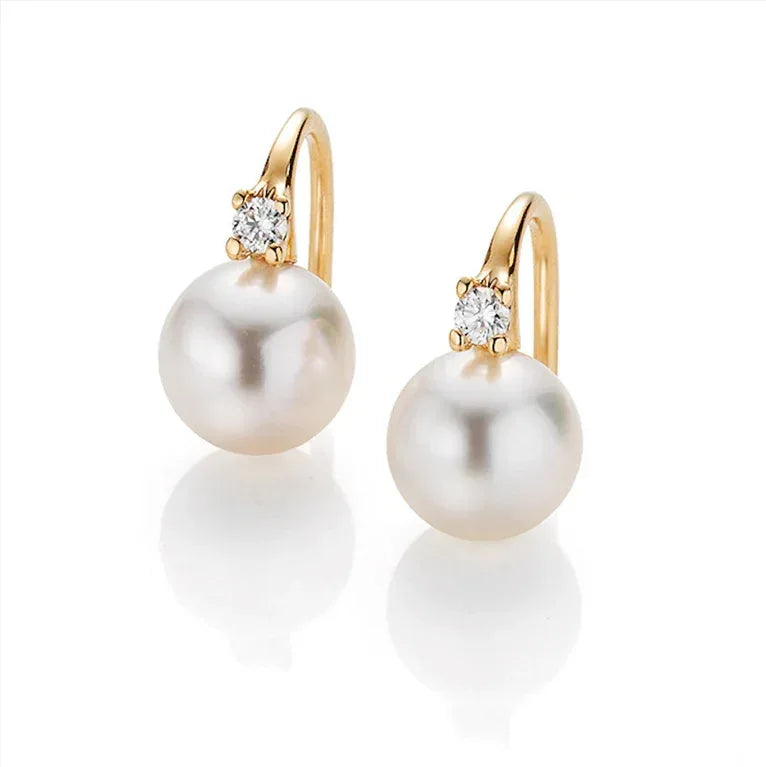 Yellow Gold Akoya Pearl and Diamond Earring