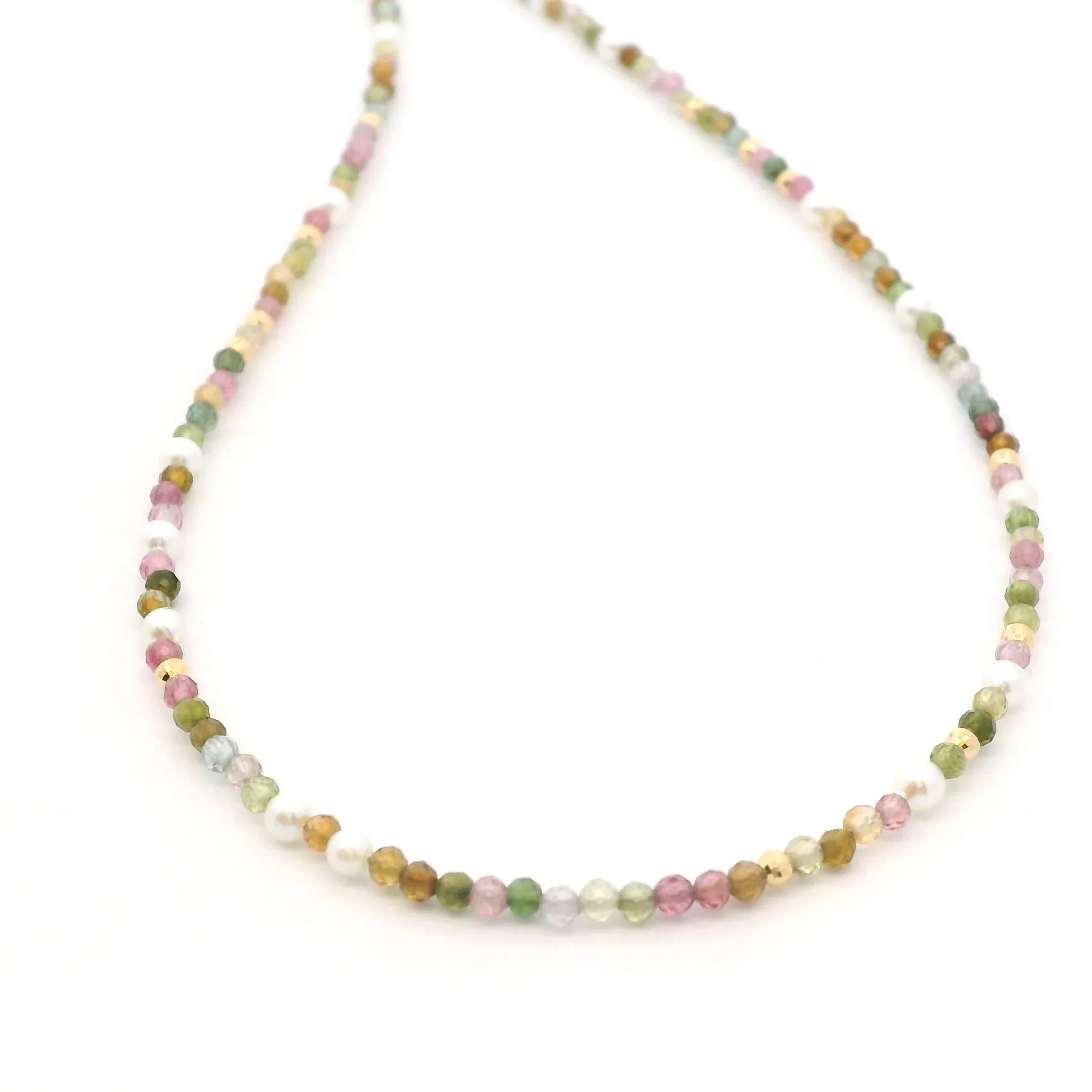 Yellow Gold Tourmaline and Pearl Strand