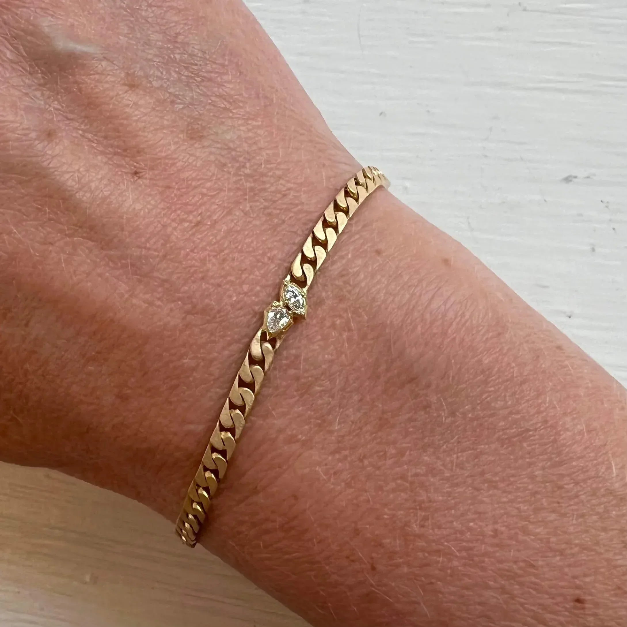 Yellow Gold and Diamond Curb Chain Bracelet