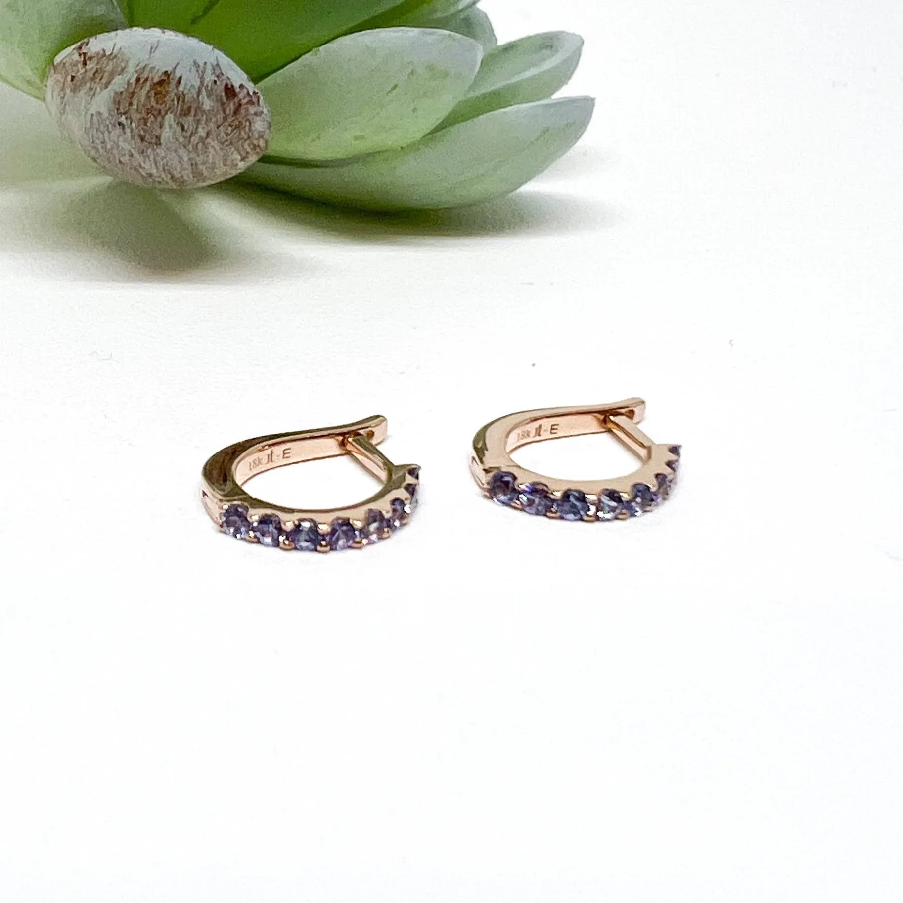 Rose Gold and Tanzanite Slim Hoop Earrings