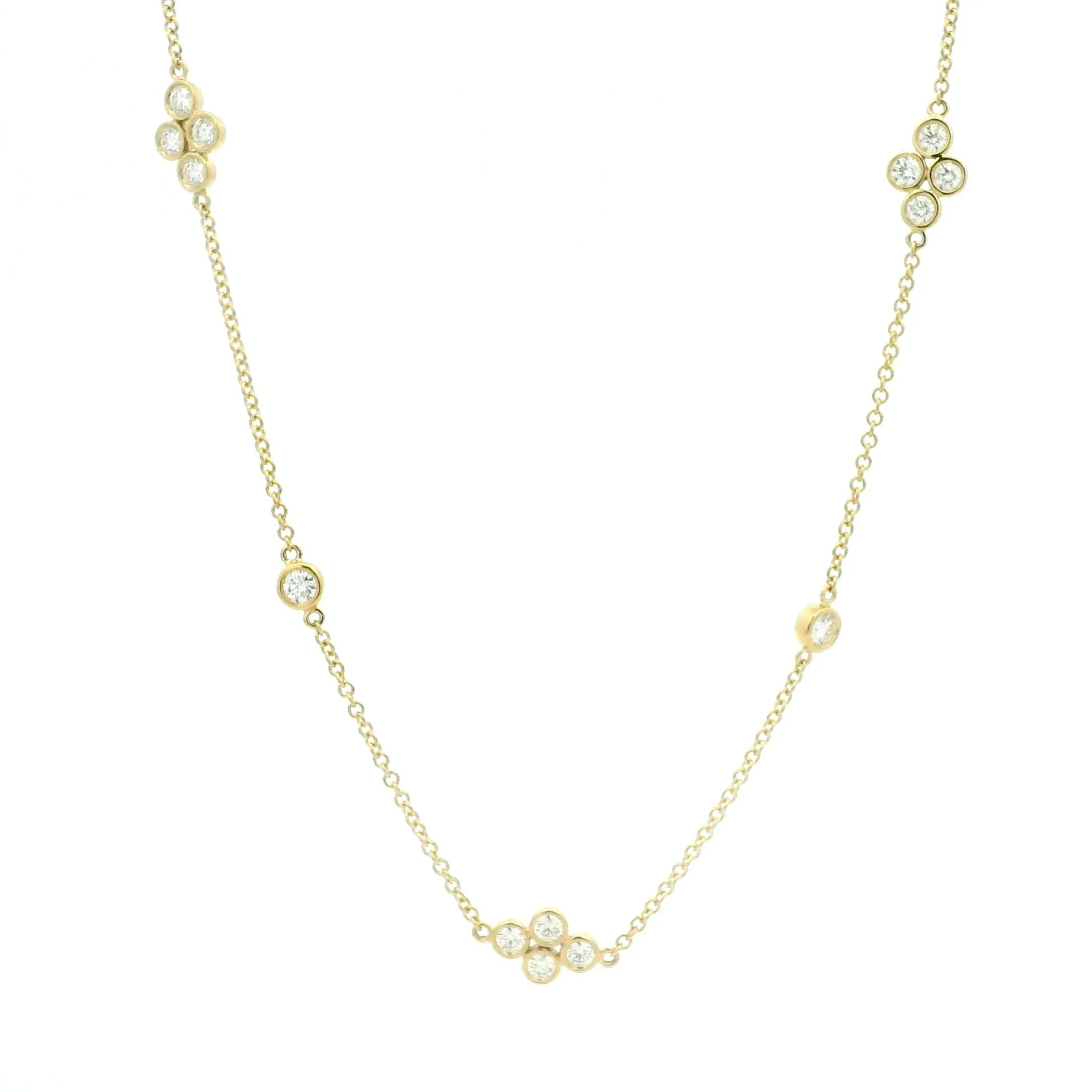 18 Karat Yellow Gold Diamond Quad Necklace