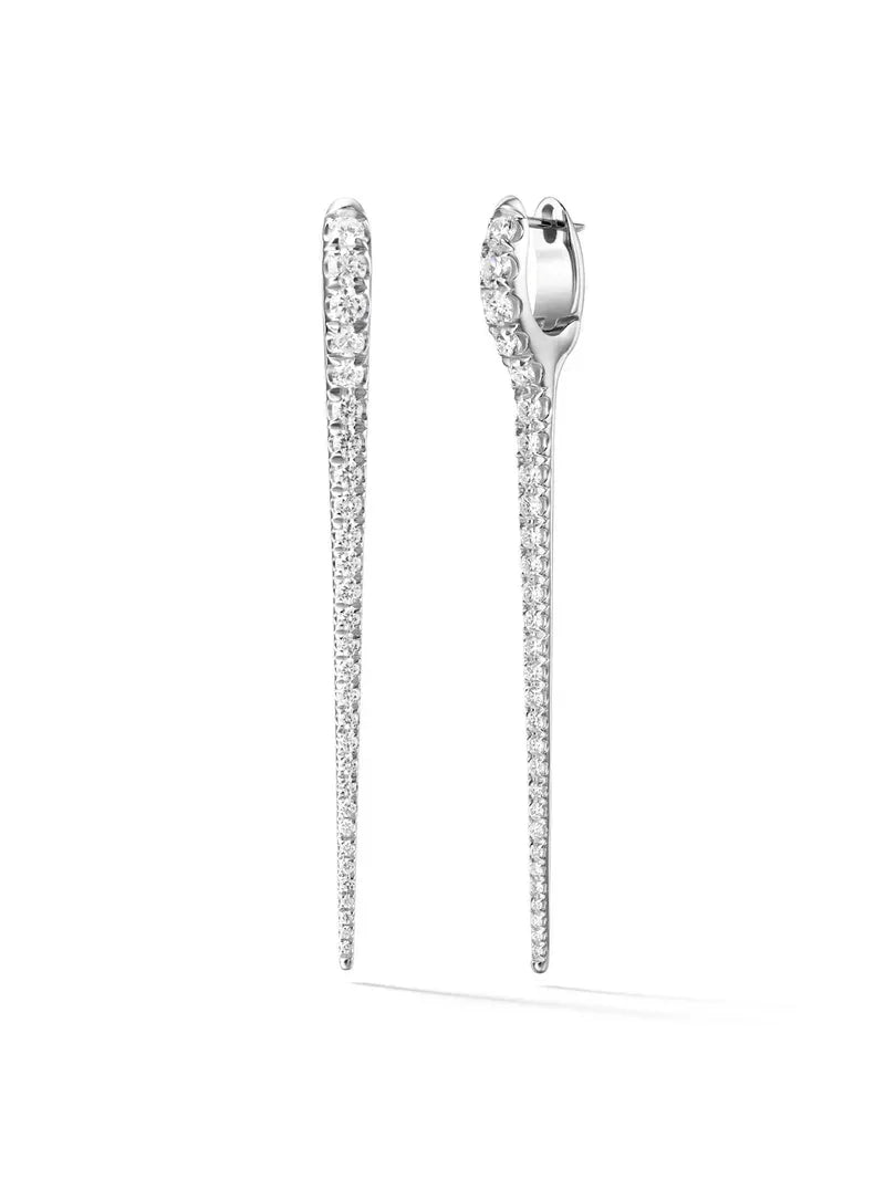 White Gold & Diamond Drop Earrings on a white background.