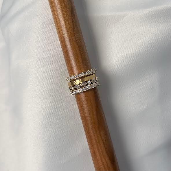 Yellow Gold Round and Marquise Diamond Band