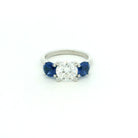 Platinum Three Stone Diamond and Sapphire Ring