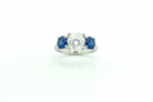 Platinum Three Stone Diamond and Sapphire Ring