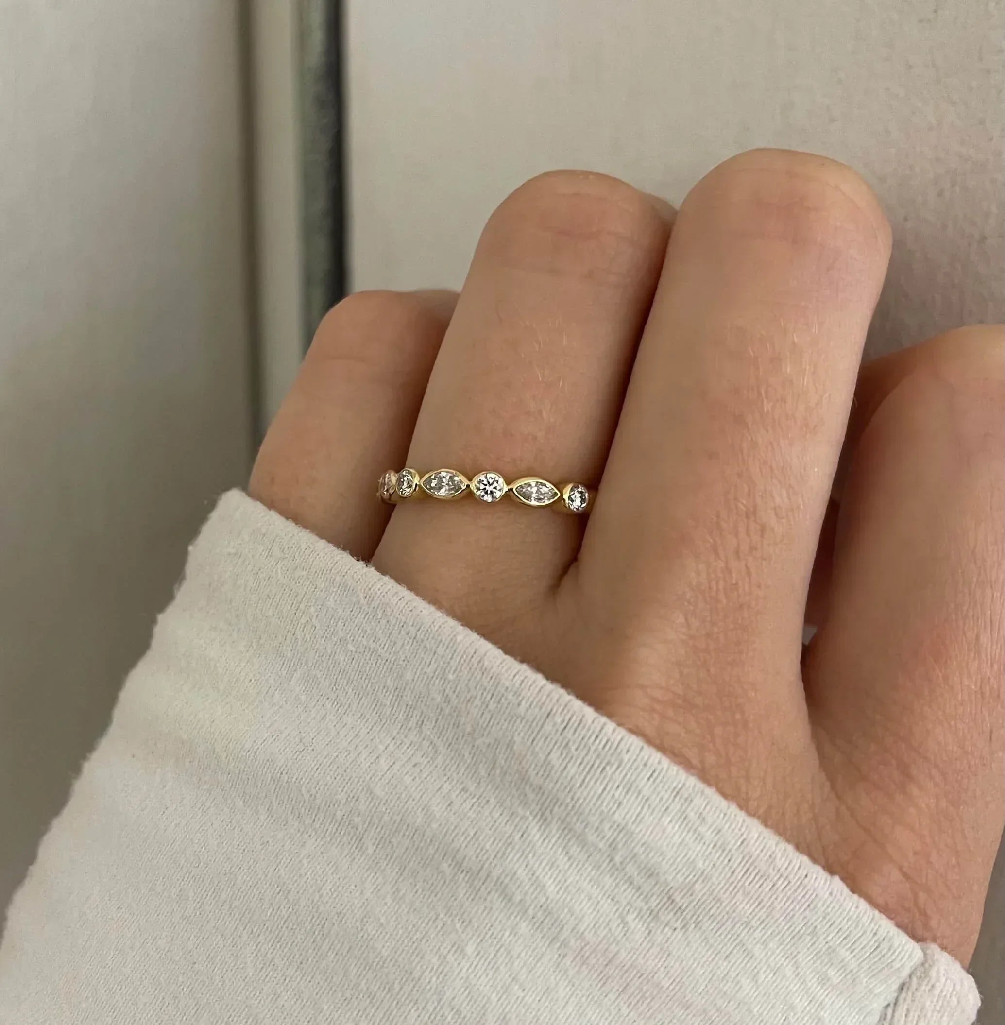 Yellow Gold Round and Marquise Diamond Band