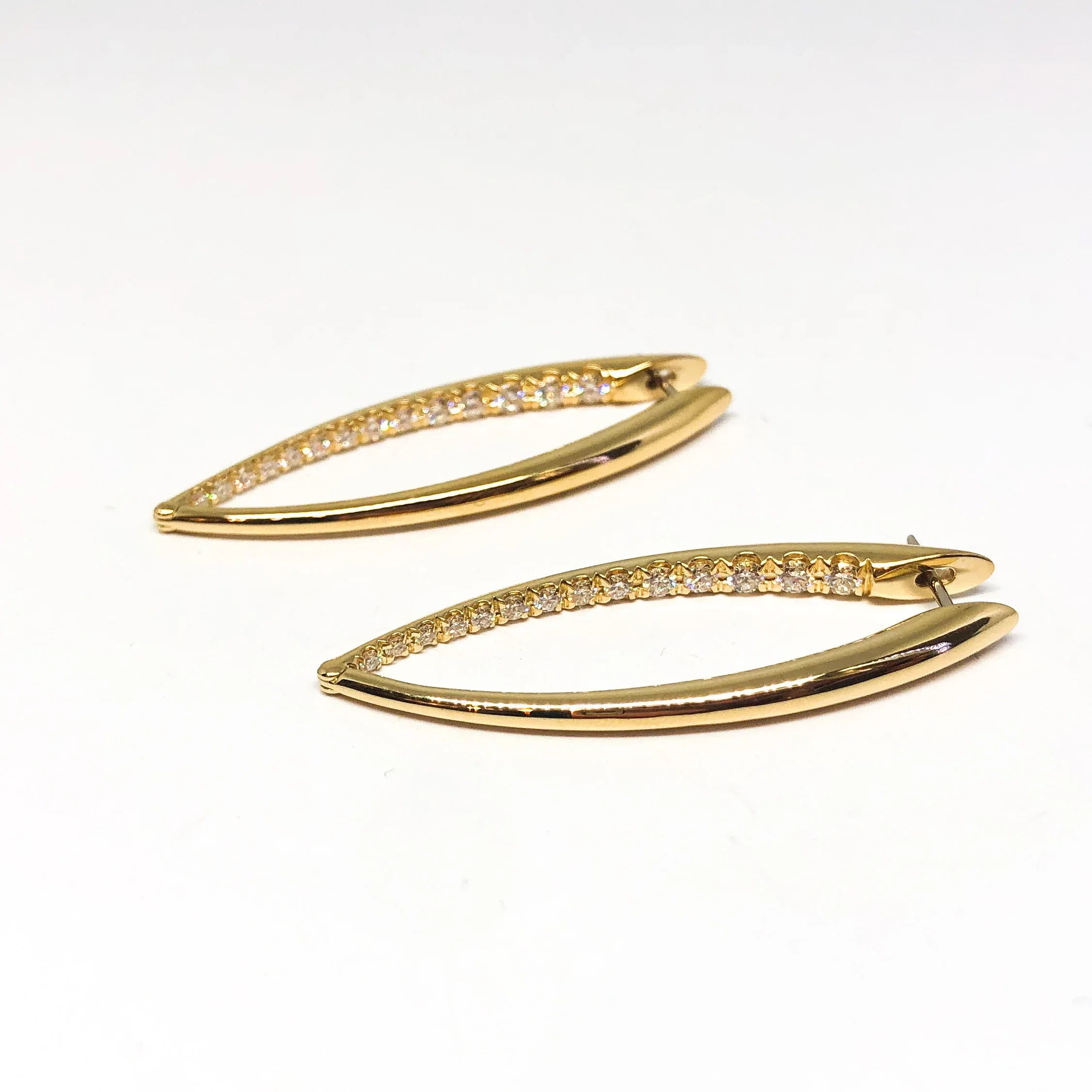 Yellow Gold and Diamond Hinged Hoop Earrings