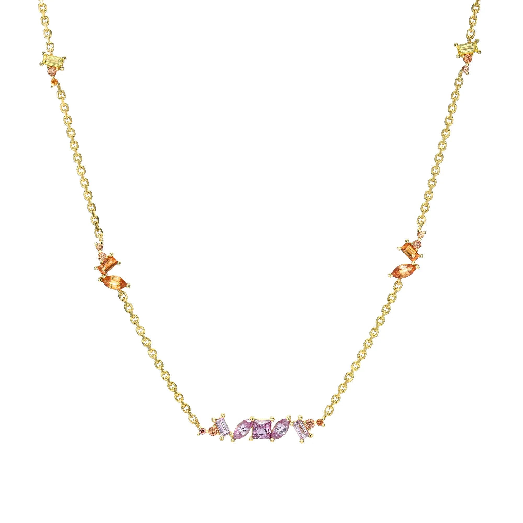 Yellow Gold Pink and Orange Sapphire Chaos Necklace