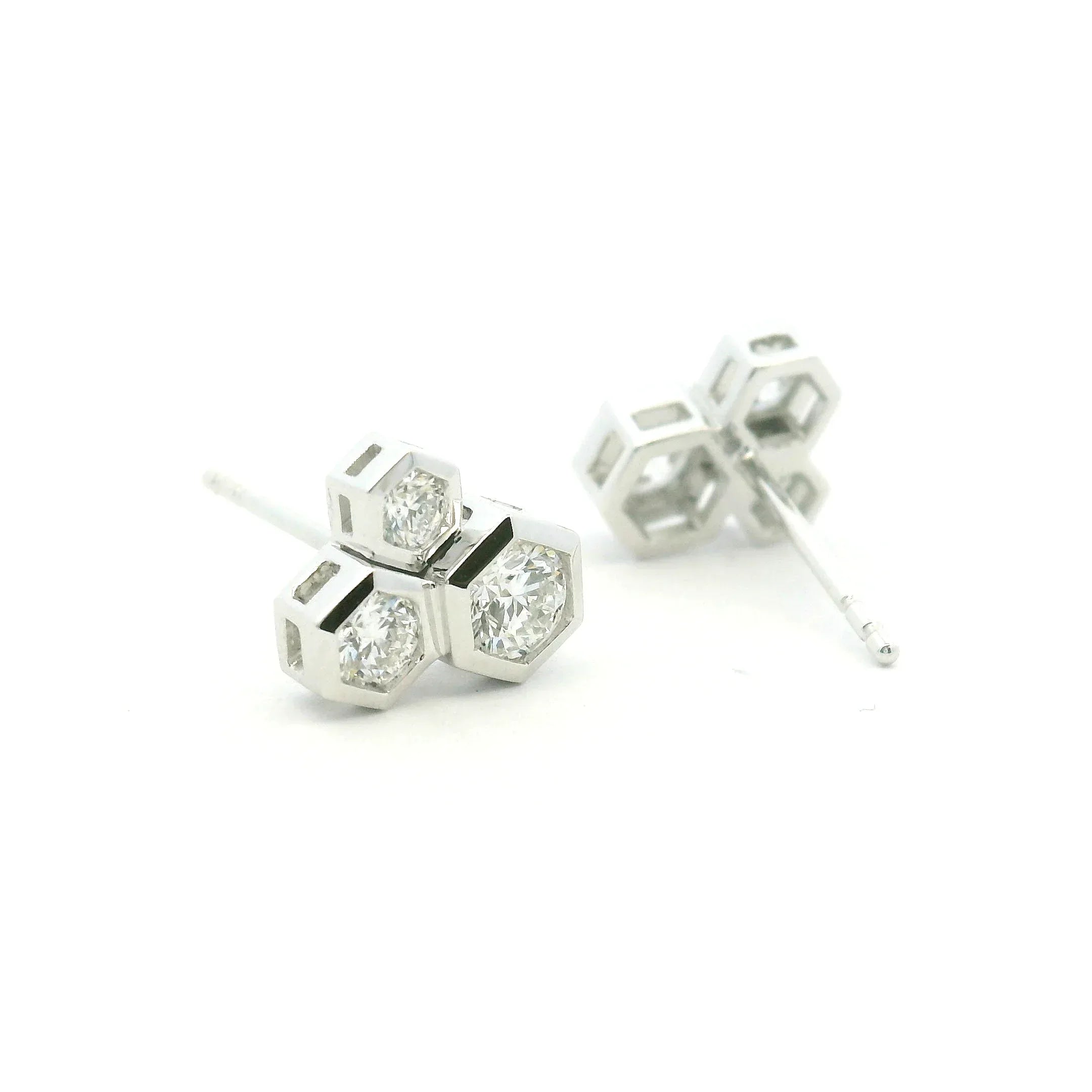 White Gold Hex Cluster Earrings