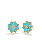 18 karat Yellow Gold, Turquoise and Diamond "Fez" Stud Earrings