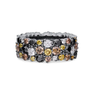The Confetti Ring, Large, Mixed Diamonds features round white, yellow, brown, and black diamonds set in a dark metal band—handcrafted by our Vermont family jewelry store for a colorful, textured look.