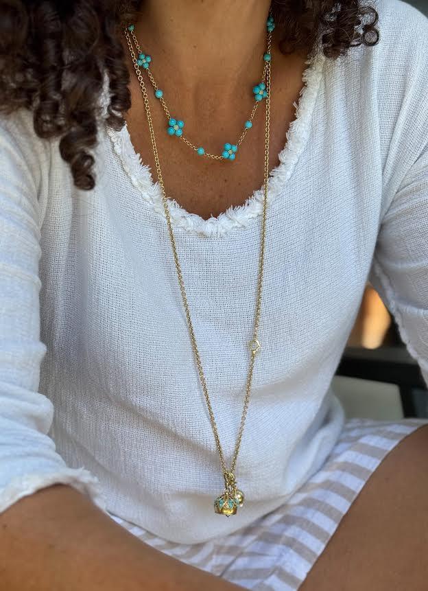 Yellow Gold Turquoise 'Sequence' Necklace