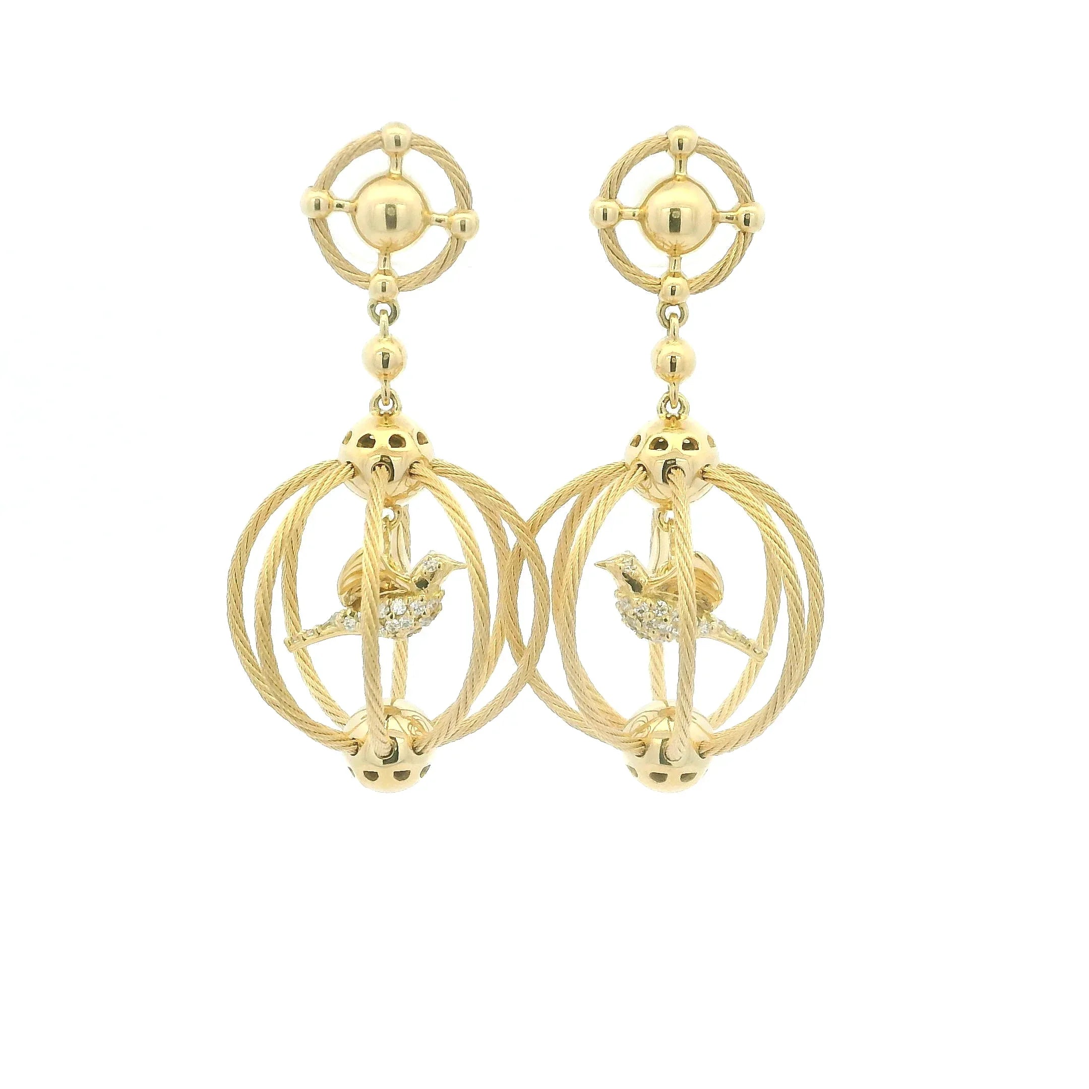 Yellow Gold and Diamond Birdcage Earrings