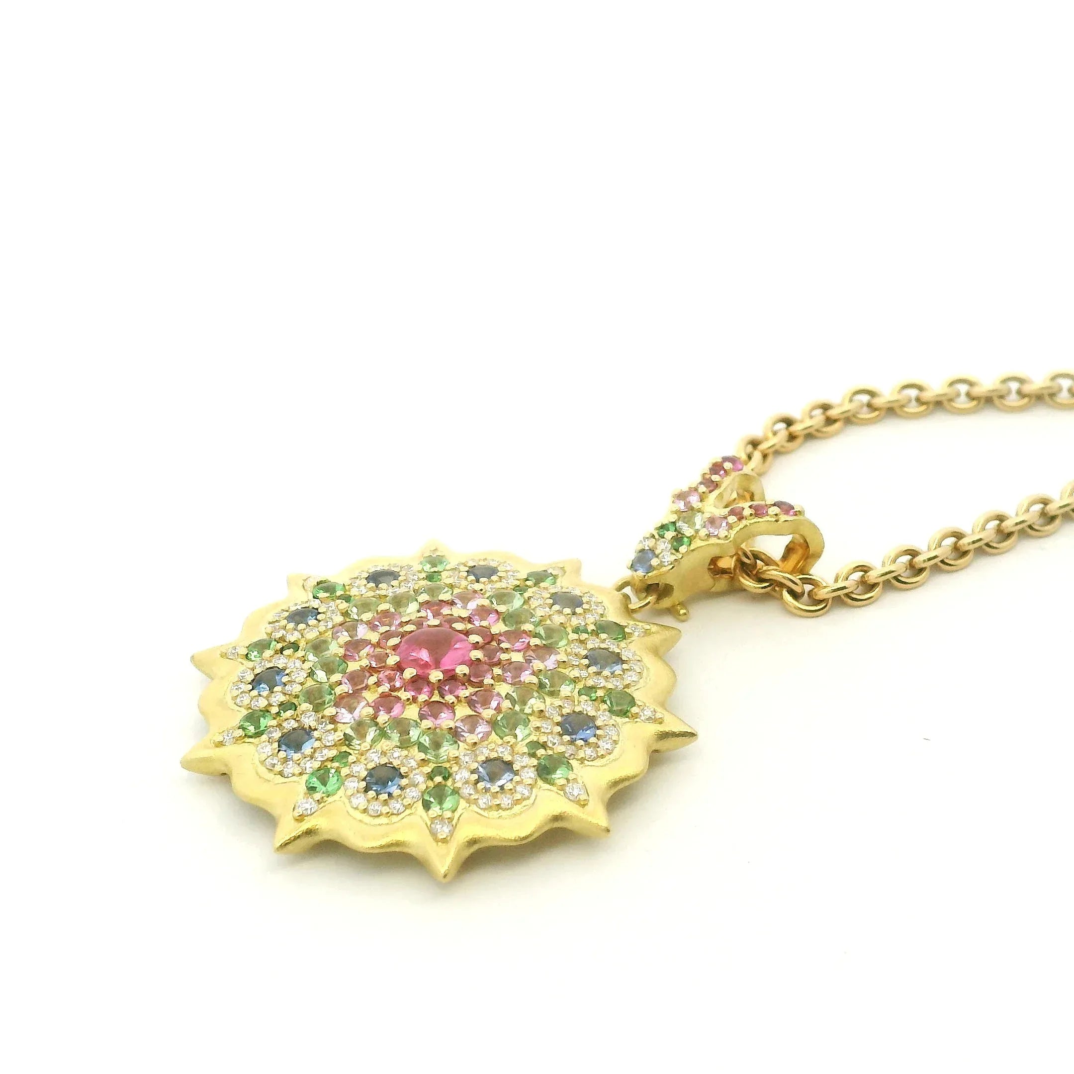 Yellow gold, Diamond, Tsavorite Mandala Pendant