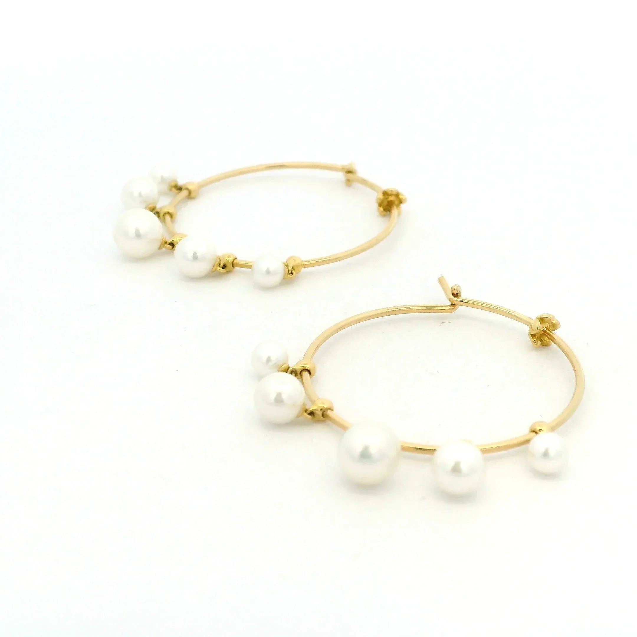 Yellow Gold and Akoya Pearl Wind Chime Earrings