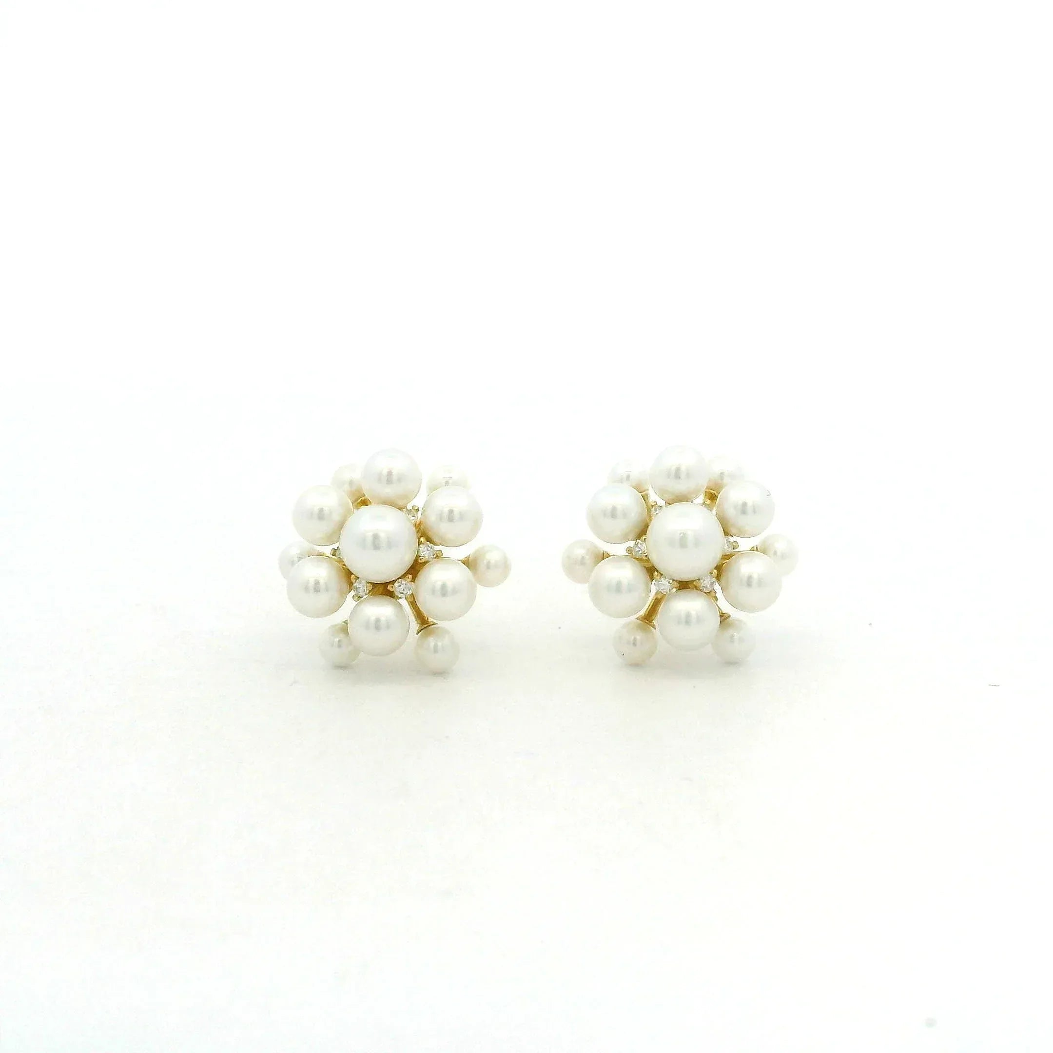 Yellow Gold, Diamond, Pearl Orbit Earrings