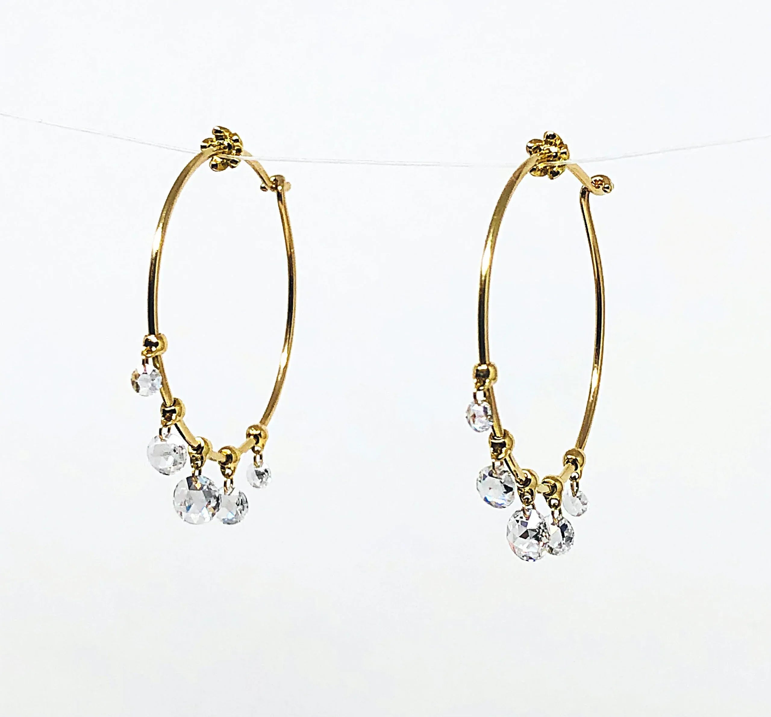 Rose Cut Diamond Briolette Hoops