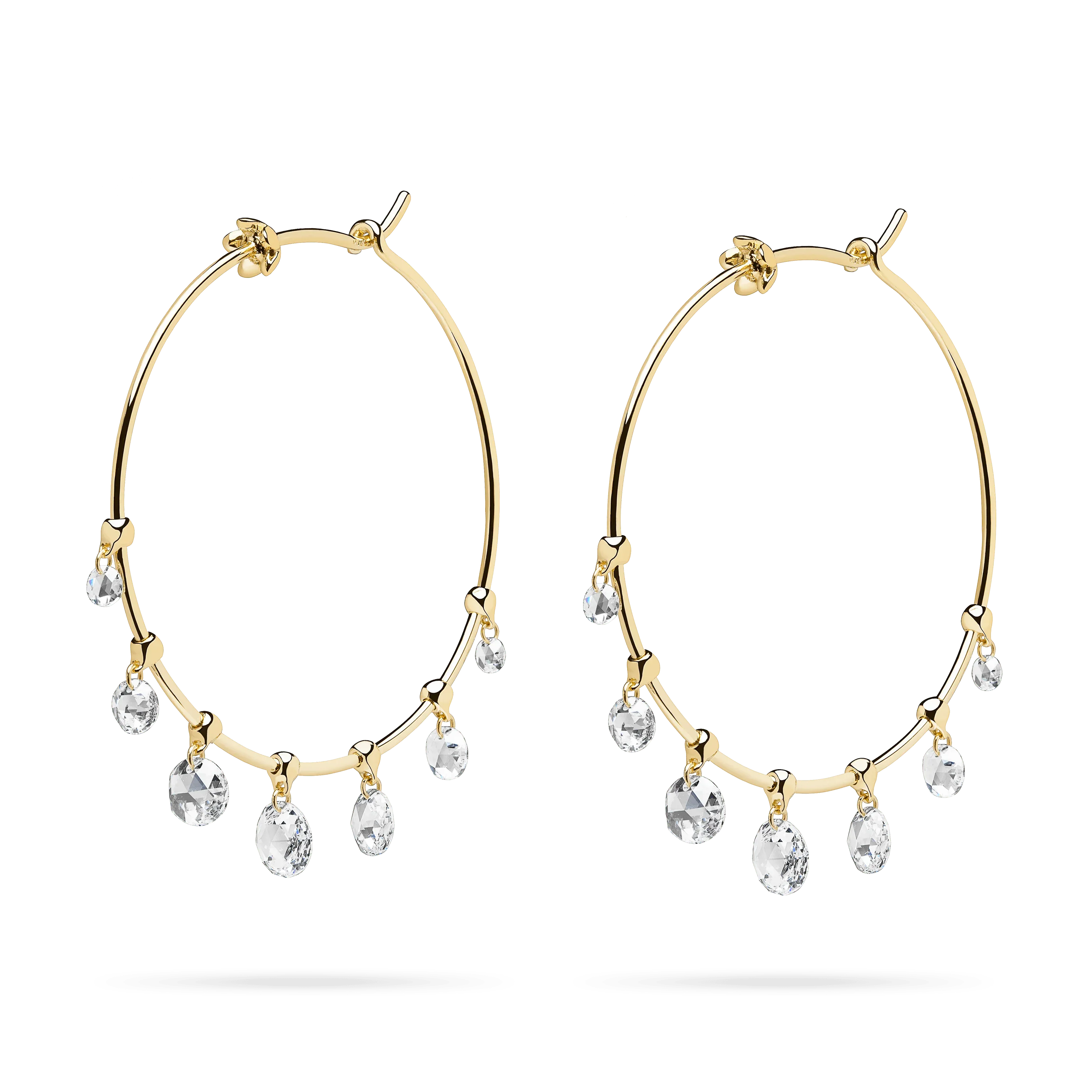 Yellow Gold and Briolette Diamond Hoops