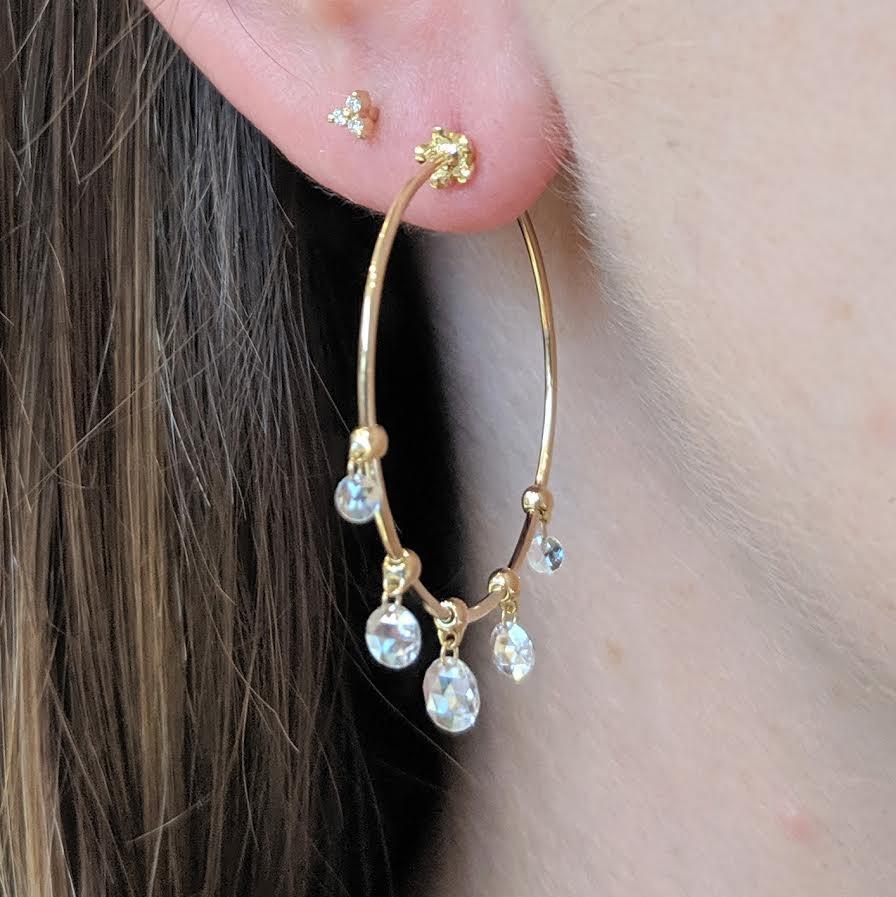 Rose Cut Diamond Briolette Hoops