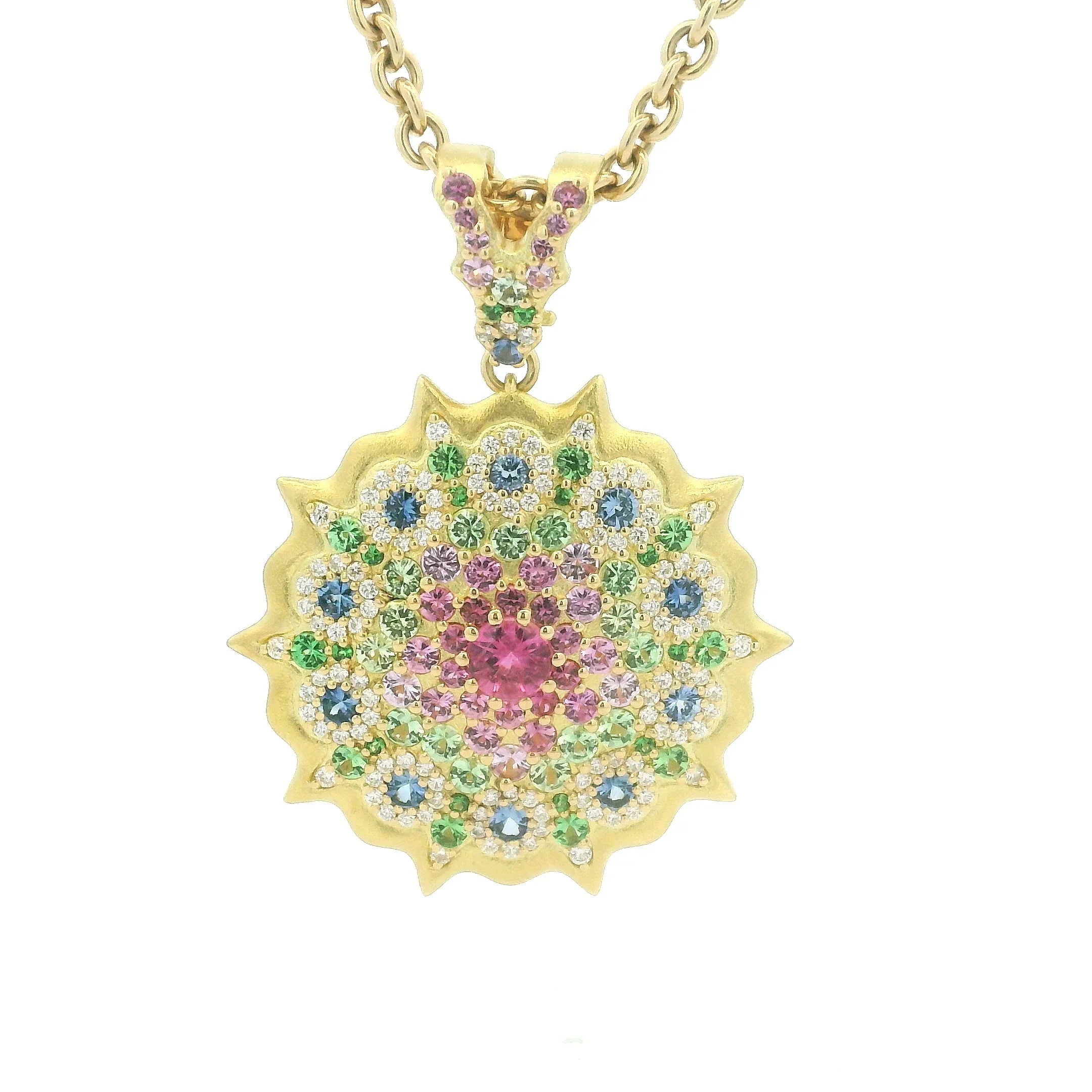 Yellow gold, Diamond, Tsavorite Mandala Pendant