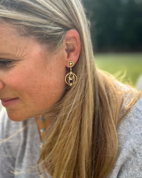 Yellow Gold and Diamond Birdcage Earrings